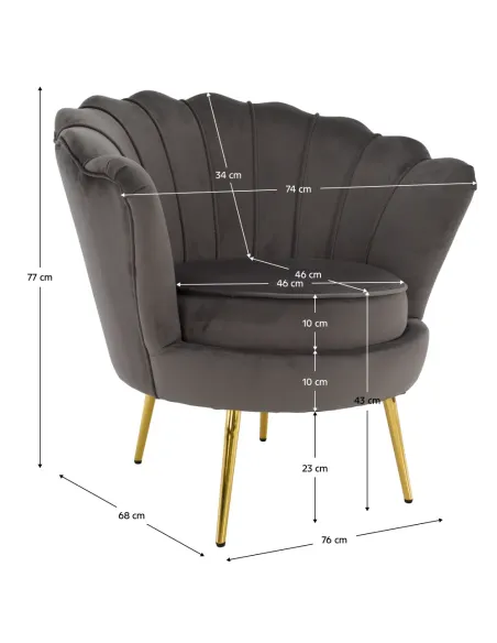 Fotoliu NOBLEO living, 76x68x77 cm, Velvet gri-maro/gold crom | MobilaOK