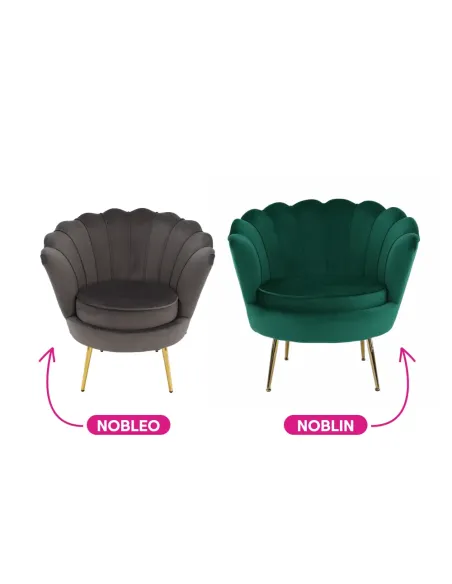 Fotoliu NOBLEO living, 76x68x77 cm, Velvet gri-maro/gold crom | MobilaOK
