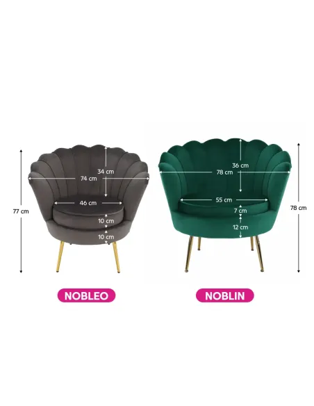 Fotoliu NOBLEO living, 76x68x77 cm, Velvet gri-maro/gold crom | MobilaOK