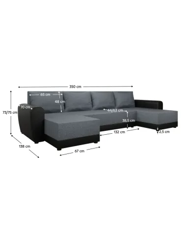 Canapea extensibilă DAKAR NEW U, living, 350x138x73 cm, Piele ecologică și Textil | MobilaOK