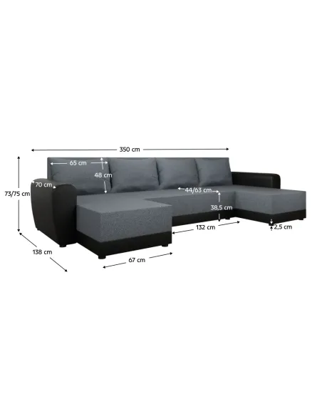 Canapea extensibilă DAKAR NEW U, living, 350x138x73 cm, Piele ecologică și Textil | MobilaOK