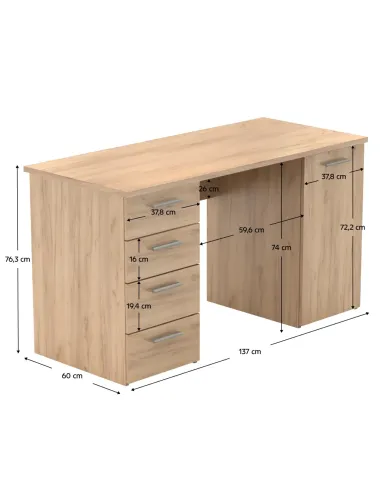 Masă de birou EUSTACH, birou, 137x60x76.3 cm, PAL melaminat stejar artisan | MobilaOK