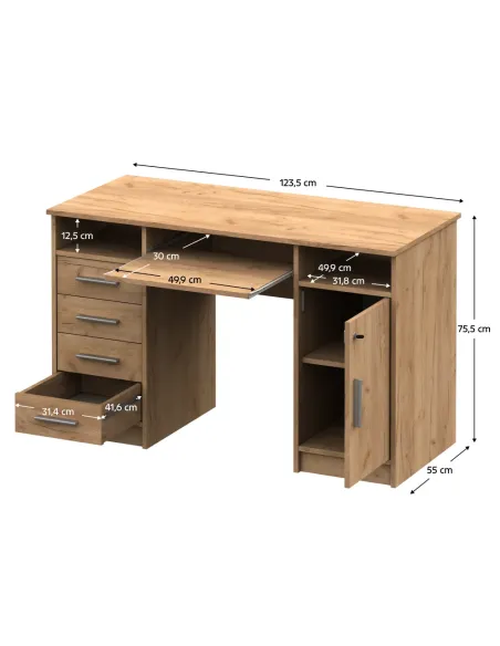 Masă PC B9 NEW, birou, 123.5x55x75.5 cm, PAL stejar artisan | MobilaOK
