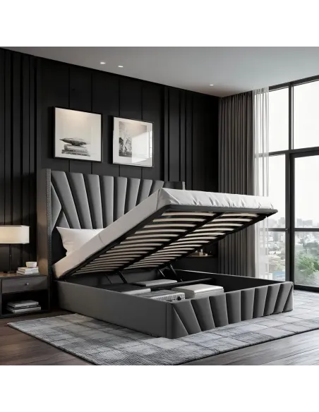 Pat, PENELOPE, dormitor, 180x200, tesatura Velvet, MDF, placaj, metal | MobilaOK