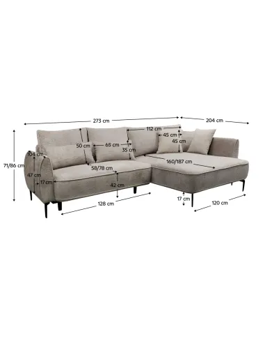 Set Canapea, MURIEL ROH, living, 273x204x86 cm, Textil, KONDELA | MobilaOK