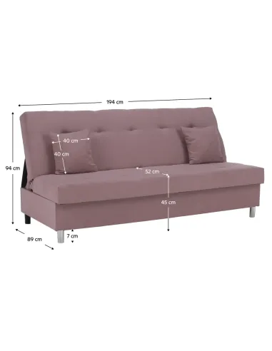 Canapea extensibilă ALADA, roz, living, 194x89x94 cm, Țesătură Soro 61 | MobilaOK
