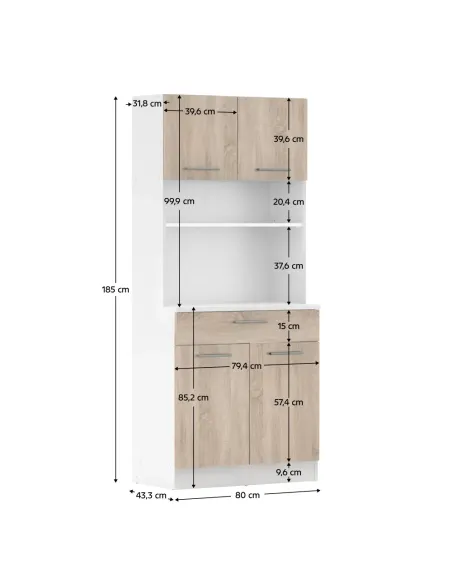Dulap Bucătărie DOMIS NEW, 80x43.3x185 cm, PAL laminat Stejar Alb/Sonoma | MobilaOK