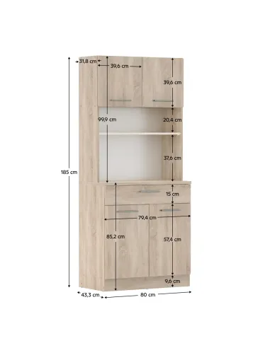 Dulap Bucătărie DOMIS NEW, 80x43.3x185 cm, PAL laminat Stejar Sonoma | MobilaOK