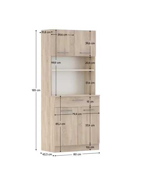 Dulap Bucătărie DOMIS NEW, 80x43.3x185 cm, PAL laminat Stejar Sonoma | MobilaOK