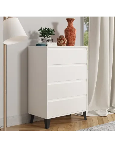 Comodă BOGAN NEW 4S70 dormitor 70x38,8x99,4 cm PAL melaminat albă | MobilaOK