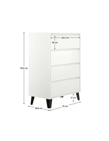 Comodă BOGAN NEW 4S70 dormitor 70x38,8x99,4 cm PAL melaminat albă | MobilaOK