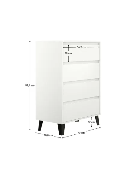 Comodă BOGAN NEW 4S70 dormitor 70x38,8x99,4 cm PAL melaminat albă | MobilaOK