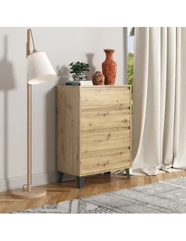 Comodă BOGAN NEW 4S70 pentru dormitor/hol, 70x38.8x99.4 cm, PAL laminat stejar artisan | MobilaOK