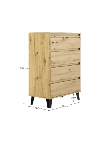 Comodă BOGAN NEW 4S70 pentru dormitor/hol, 70x38.8x99.4 cm, PAL laminat stejar artisan | MobilaOK