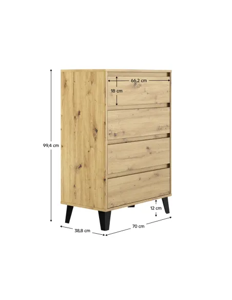 Comodă BOGAN NEW 4S70 pentru dormitor/hol, 70x38.8x99.4 cm, PAL laminat stejar artisan | MobilaOK