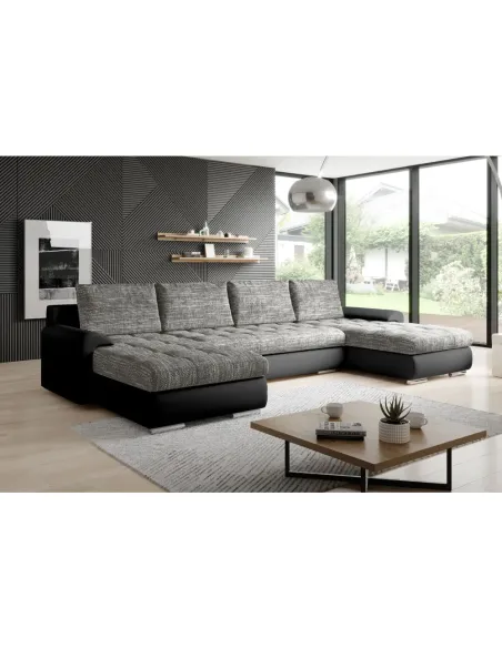 Canapea Extensibilă, TOLITA U UNI, living, 298x143x73/83 cm, piele ecologică și textil | MobilaOK