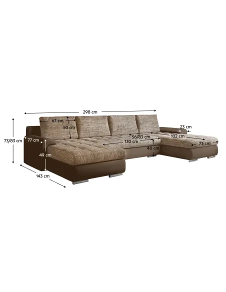 Canapea TOLITA U UNI, living, 298x143x73/83 cm, piele ecologică, KONDELA | MobilaOK