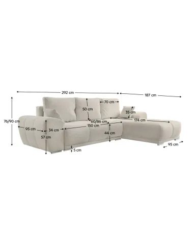 Set Canapea Extensibilă, KERIM ROH, living, 292x187 cm, Țesătură Curio | MobilaOK