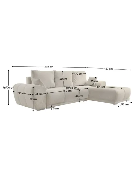 Set Canapea Extensibilă, KERIM ROH, living, 292x187 cm, Țesătură Curio | MobilaOK