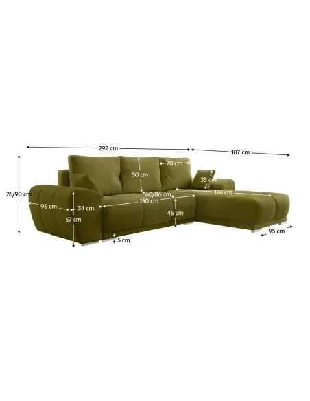 Canapea extensibilă KERIM ROH, living, 292x187x90 cm, textil Curio | MobilaOK