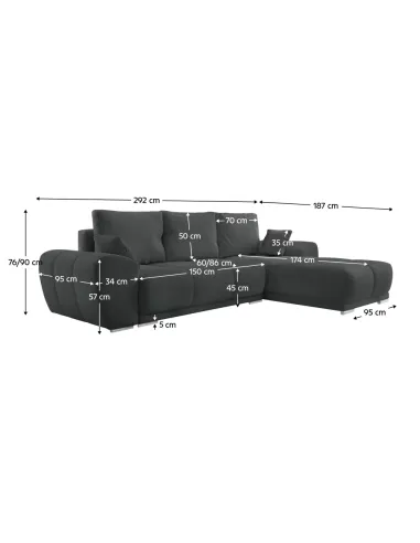 Canapea extensibilă KERIM ROH, living, 292x187x90 cm, textil rezistent | MobilaOK