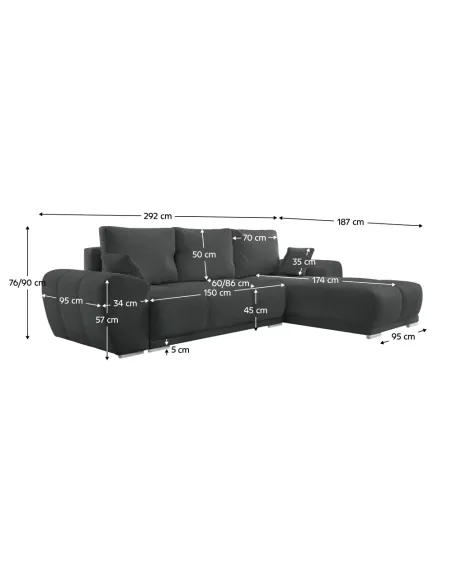 Canapea extensibilă KERIM ROH, living, 292x187x90 cm, textil rezistent | MobilaOK