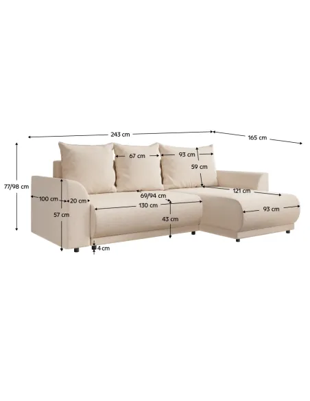 Set Canapea Extensibilă, LIMON ROH, living, 243x165x77/98 cm, Tapițerie Aragon 03 | MobilaOK