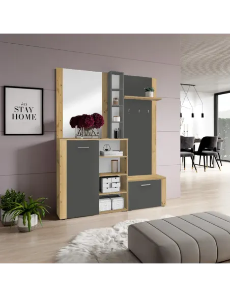 Set pentru anticameră, stejar artisan/grafit, FANDU | MobilaOK