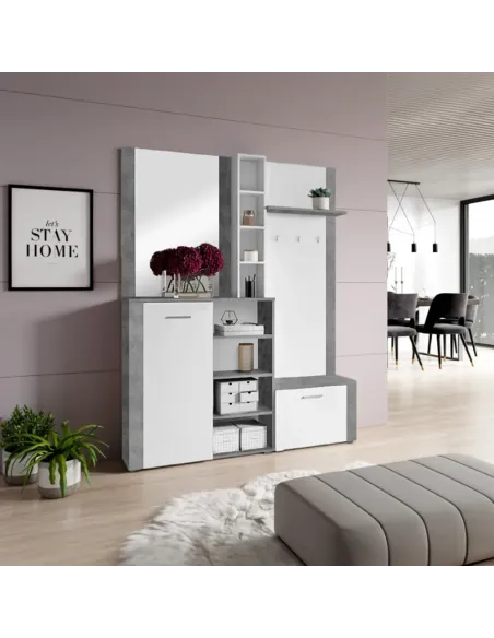 Set pentru anticameră, alb/beton, FANDU | MobilaOK
