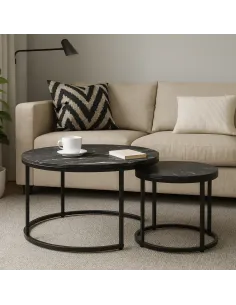 Măsuţe de cafea, set de 2, CIRKO, living, 80x48 cm & 48x42 cm, PAL melaminat și metal | MobilaOK 2