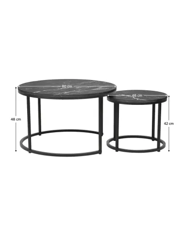 Măsuţe de cafea, set de 2, CIRKO, living, 80x48 cm & 48x42 cm, PAL melaminat și metal | MobilaOK