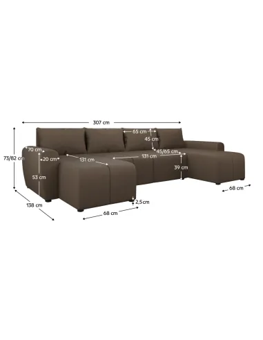 Canapea extensibilă DELIN U UNI, living, 307x138x73/82 cm, Țesătură Soro 28 | MobilaOK