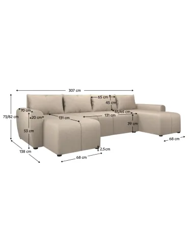Set Canapea DELIN U UNI, living, 307x138x73/82 cm, Spumă PUR, Ţesătură | MobilaOK