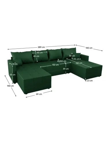 Set Canapea extensibilă DUAN U UNI, living, 289x140x72 cm, Țesătură Riviera 38 | MobilaOK