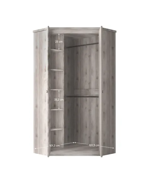 Dulap de colț JESI NEW, castan Nairobi, dormitor, 86.5x39.4x210 cm, PAL melaminat | MobilaOK