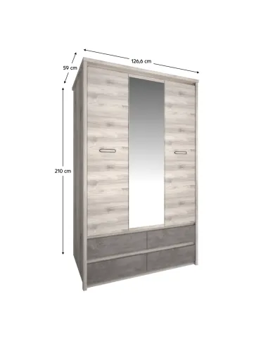 Dulap JESI NEW, dormitor/hol, 126.6x59x210 cm, PAL melaminat | MobilaOK