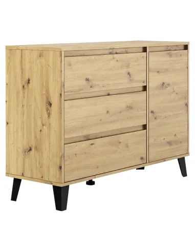 Comodă BOGAN NEW 1D3S pentru dormitor/hol, 110x38.8x78.4 cm, PAL melaminat stejar artisan | MobilaOK
