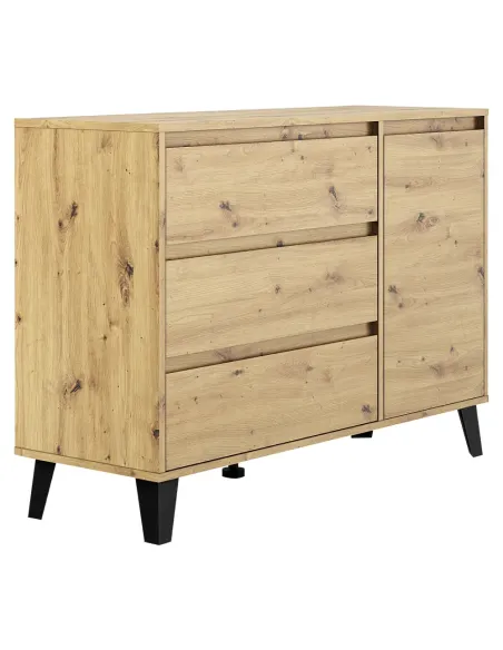 Comodă BOGAN NEW 1D3S pentru dormitor/hol, 110x38.8x78.4 cm, PAL melaminat stejar artisan | MobilaOK