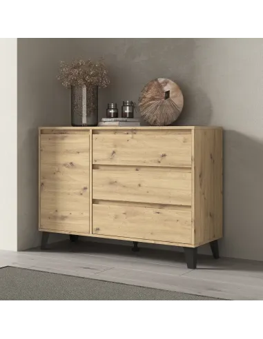 Comodă BOGAN NEW 1D3S pentru dormitor/hol, 110x38.8x78.4 cm, PAL melaminat stejar artisan | MobilaOK