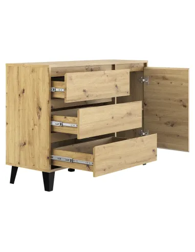 Comodă BOGAN NEW 1D3S pentru dormitor/hol, 110x38.8x78.4 cm, PAL melaminat stejar artisan | MobilaOK