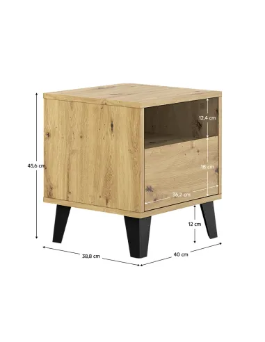 Noptieră BOGAN NEW 1S pentru dormitor, 40x38.8x45.6 cm, PAL melaminat stejar artisan | MobilaOK