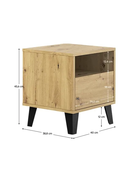 Noptieră BOGAN NEW 1S pentru dormitor, 40x38.8x45.6 cm, PAL melaminat stejar artisan | MobilaOK