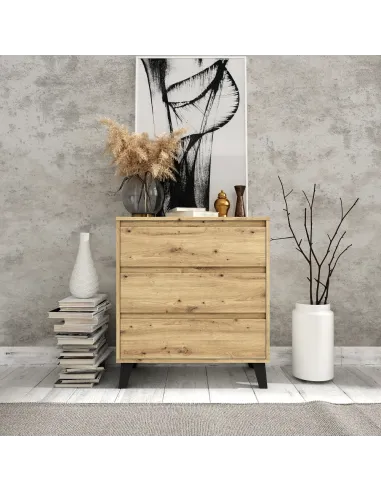 Comodă BOGAN NEW 3S70 pentru dormitor/hol, 70x38.8x78.4 cm, PAL laminat stejar artisan | MobilaOK