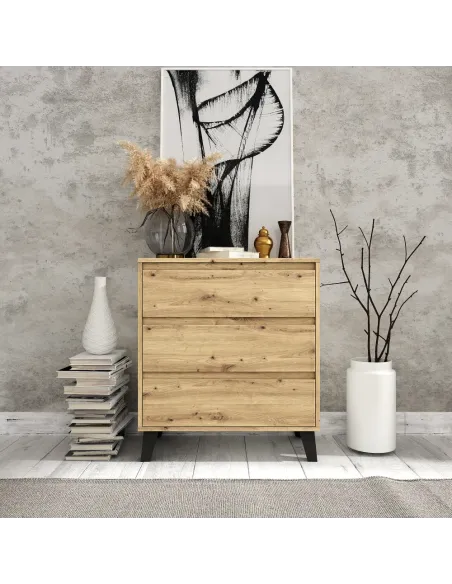 Comodă BOGAN NEW 3S70 pentru dormitor/hol, 70x38.8x78.4 cm, PAL laminat stejar artisan | MobilaOK