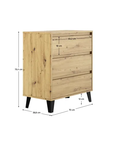 Comodă BOGAN NEW 3S70 pentru dormitor/hol, 70x38.8x78.4 cm, PAL laminat stejar artisan | MobilaOK