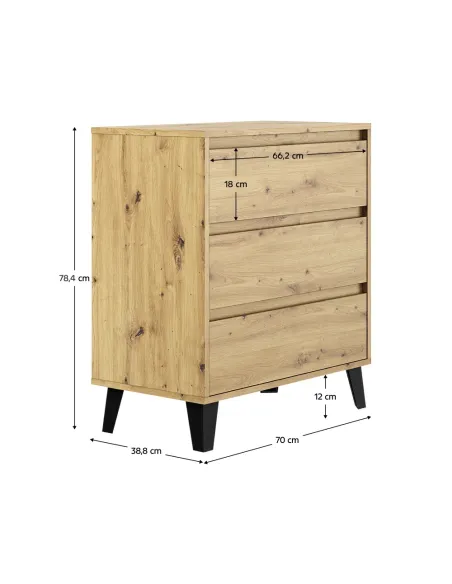 Comodă BOGAN NEW 3S70 pentru dormitor/hol, 70x38.8x78.4 cm, PAL laminat stejar artisan | MobilaOK