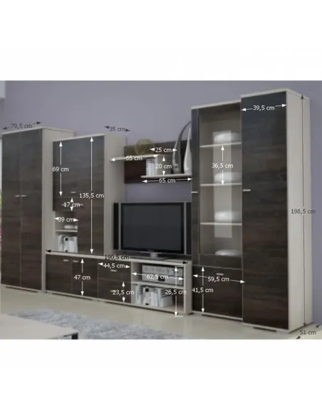 Set Living ARS, living, 370x51x199 cm, PAL melaminat frasin/stejar american | MobilaOK
