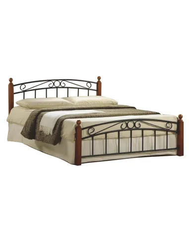 Pat, DOLORES, dormitor, 160x200, metal negru/lemn cireș | MobilaOK