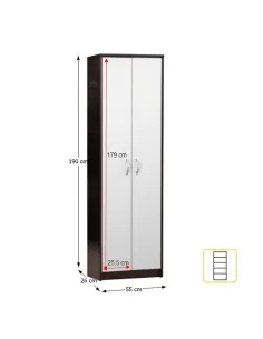 Dulap, MECKI, hol/dormitor/birou, 55x26x190 cm, PAL melaminat wenge/alb | MobilaOK 2