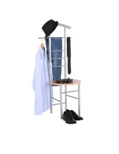 Cuier FRANK, servitor surd cu scaun, hol, 50x46x119 cm, PAL placat fag/argintiu | MobilaOK
